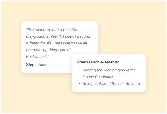 Comments from friends printed beside a profile